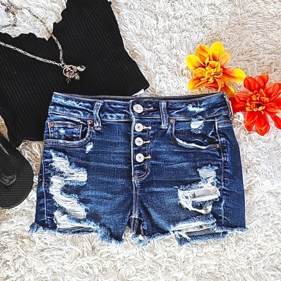 American Eagle Outfitters Women's Jean Shorts Size 4 Hi Rise Shortie Distressed - Picture 1 of 16